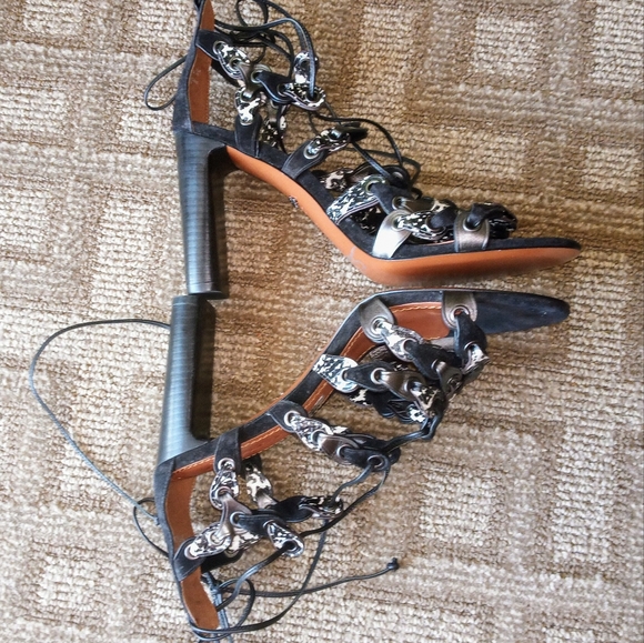 Coach Snakeskin Lace Up Leather Strappy Sandals - Picture 6 of 9